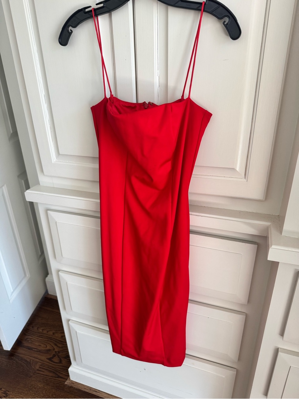 MISHA COLLECTION Red Midi Slip Dress with Spaghetti Straps